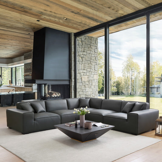 Domus Modular Dark Gray Leather L Shaped Sectional-Dark Gray