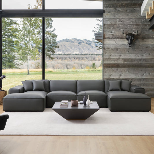 Domus Modular Dark Gray Leather U Shaped Sectional Sofa-Dark Gray