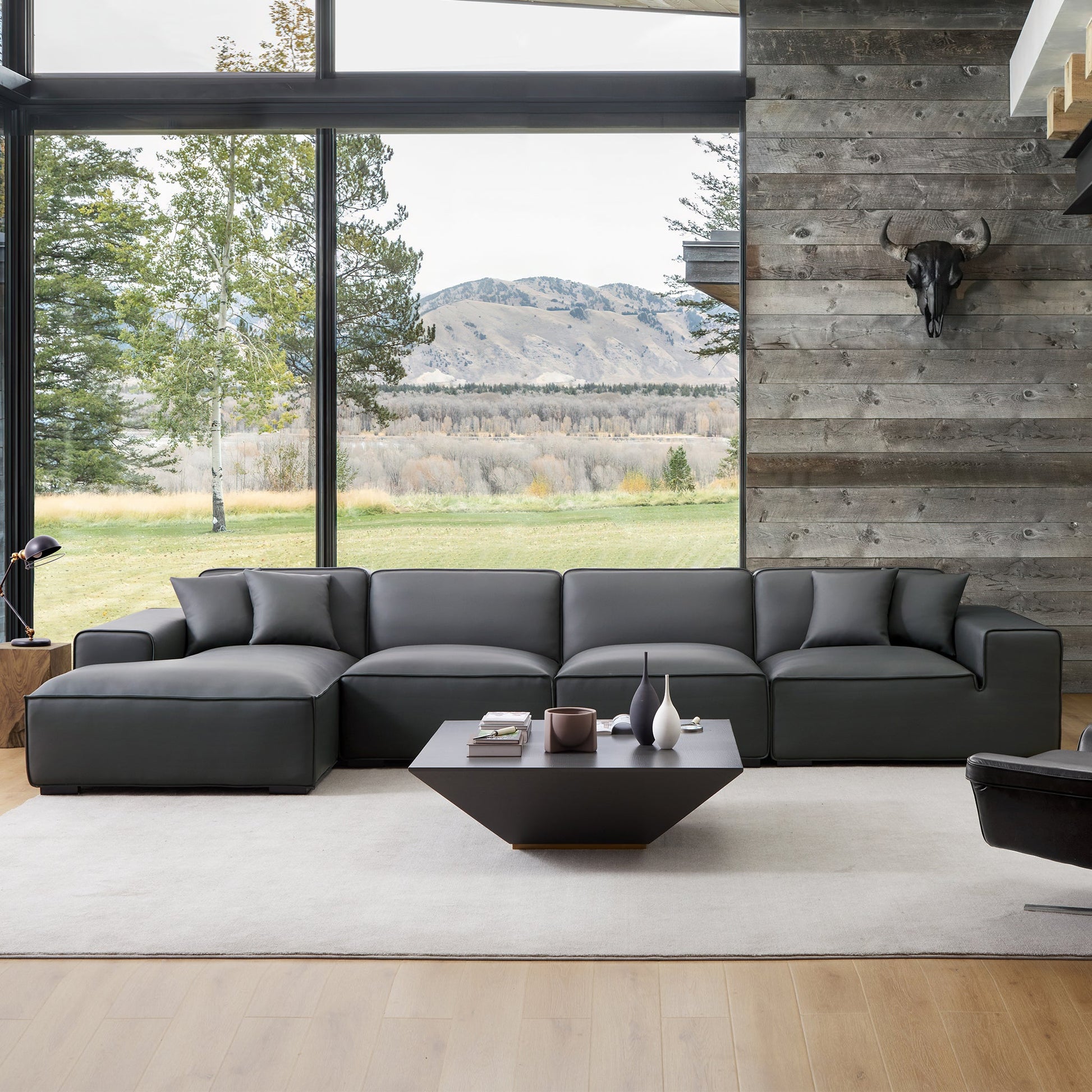 Domus Modular Dark Gray Leather Sectional Sofa-Dark Gray