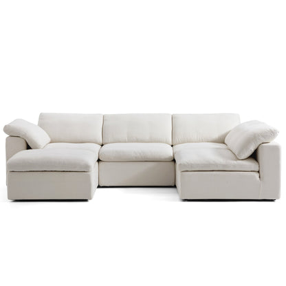 Tender Wabi Sabi L Shaped Sectional With Ottoman-Beige-128.0"
