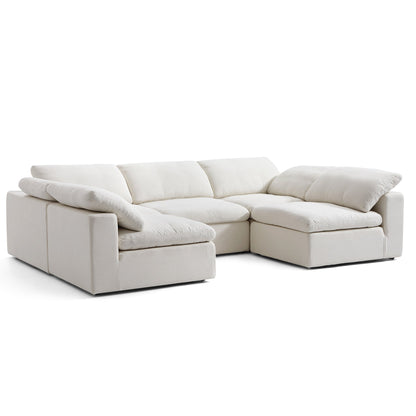 Tender Wabi Sabi Sand U Shaped Sectional with Open Ends-Beige-128.0"