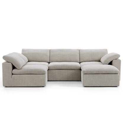 Tender Wabi Sabi Sand L Shaped Sectional and Ottoman-Sand-128.0"