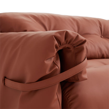 Butter Tufted Reddish Brown Genuine Leather Sofa-Reddish Brown