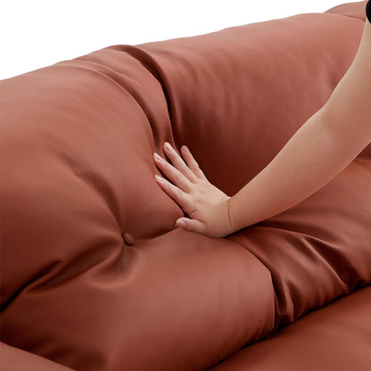 Butter Tufted Reddish Brown Genuine Leather Sofa-Reddish Brown
