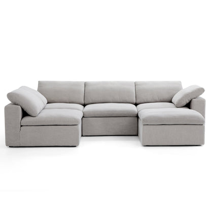 Tender Wabi Sabi Beige L Shaped Sectional and Ottoman-Gray-128.0"