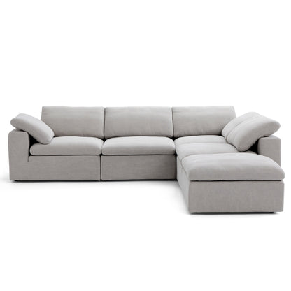 Tender Wabi Sabi Beige L Shaped Sectional and Ottoman-Gray-128.0"