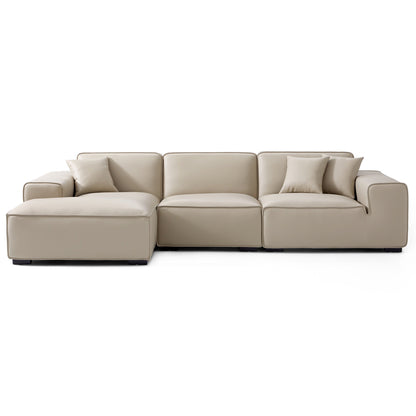 Domus Modular Black Leather Sectional Sofa-Beige-126.0"-Facing Left