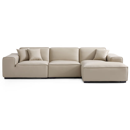 Domus Modular Black Leather Sectional Sofa-Beige-126.0"-Facing Right