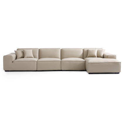 Domus Modular Black Leather Sectional Sofa-Beige-161.4"-Facing Right