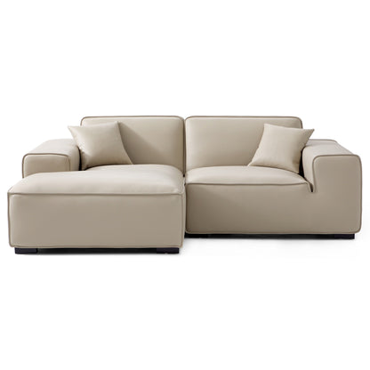 Domus Modular Black Leather Sectional Sofa-Beige-90.6"-Facing Left