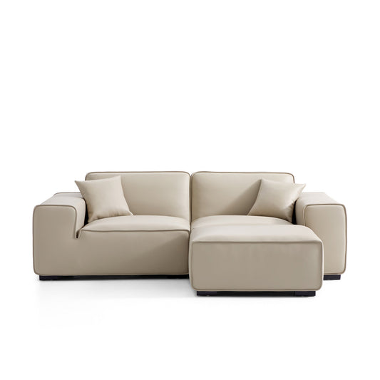 Domus Modular Dark Gray Leather Sofa and Ottoman-Beige