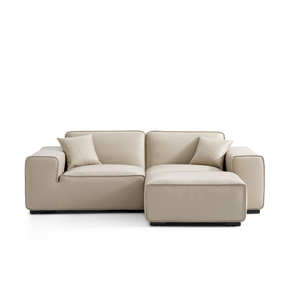 Domus Modular Dark Gray Leather Sofa and Ottoman-Beige