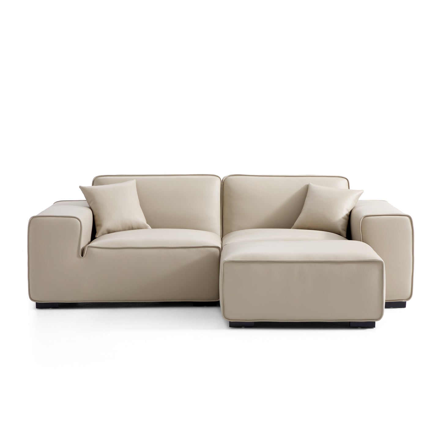 Domus Modular Khaki Leather Sofa and Ottoman-Beige-94.5"