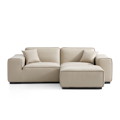 Domus Modular Khaki Leather Sofa and Ottoman-Beige-94.5"