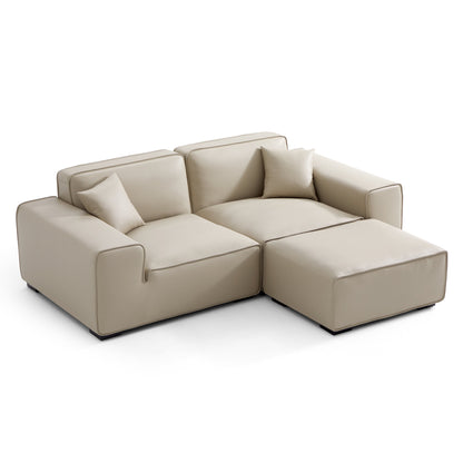 Domus Modular Khaki Leather Sofa and Ottoman-Beige-94.5"