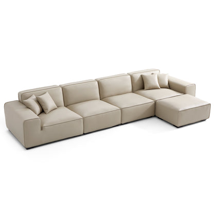Domus Modular Dark Gray Leather Sofa and Ottoman-Beige