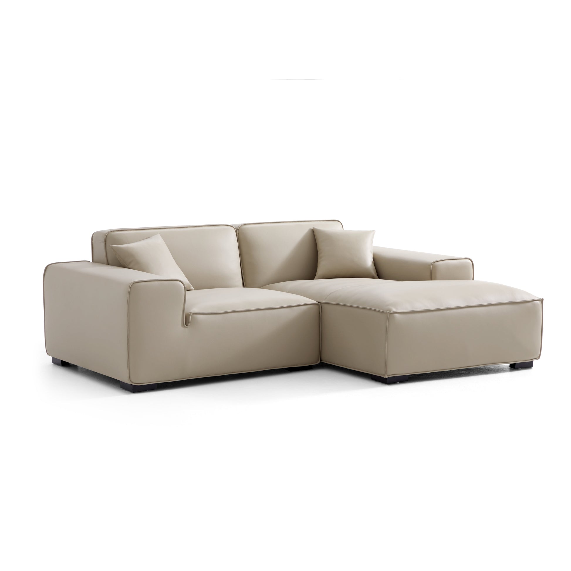 Domus Modular Black Leather Sectional Sofa-Beige-90.6"-Facing Right