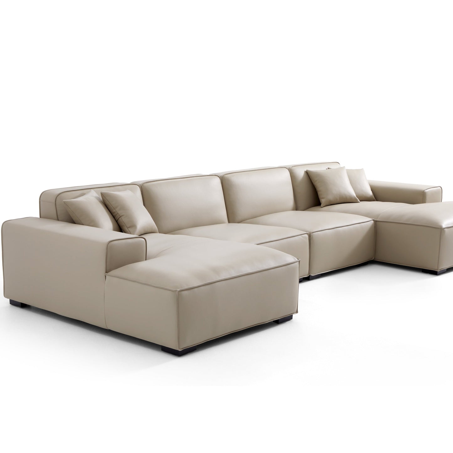 Domus Modular Khaki Leather U Shaped Sectional Sofa-Beige-157.5″