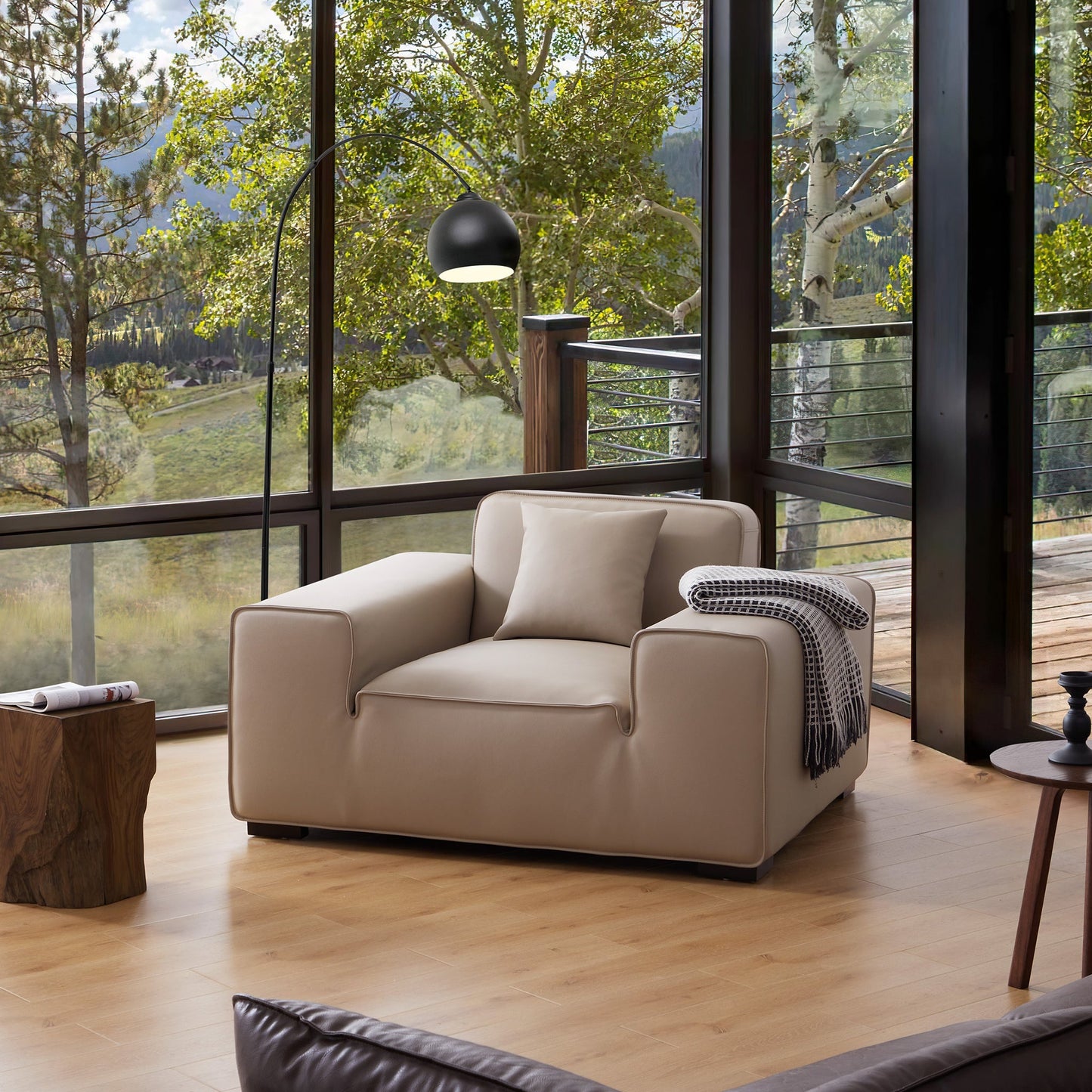 Domus Modular Khaki Leather Armchair-Khaki