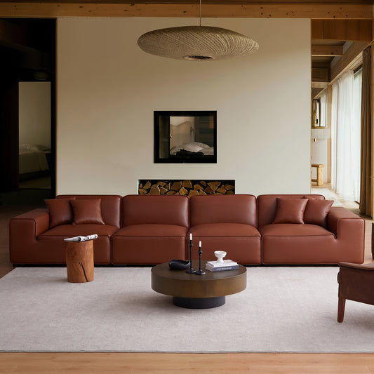 Domus Modular Brown Leather Sofa-Brown