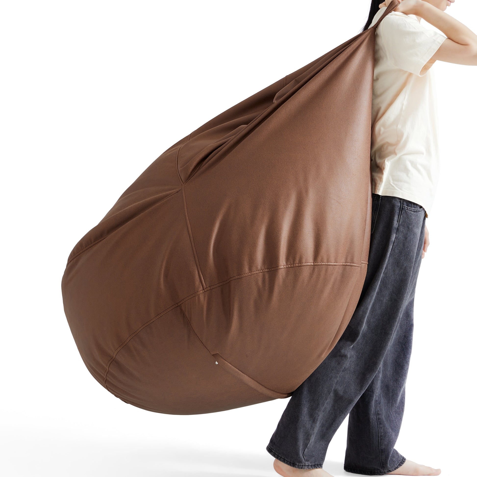 Eclipse lounge Leathaire Gray Beanbag With Ottoman-Brown