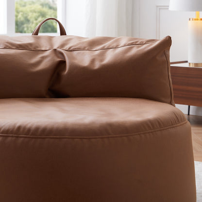 Eclipse lounge Leathaire Gray Beanbag With Ottoman-Brown