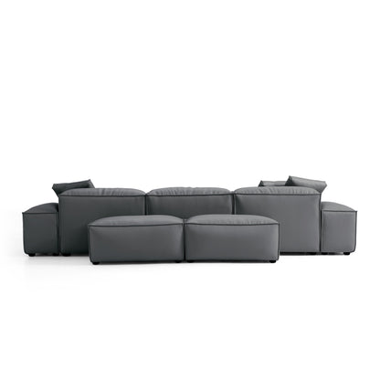 Flex Modular Black Genuine Leather Double Sided Sectional-Dark Gray-142.9"