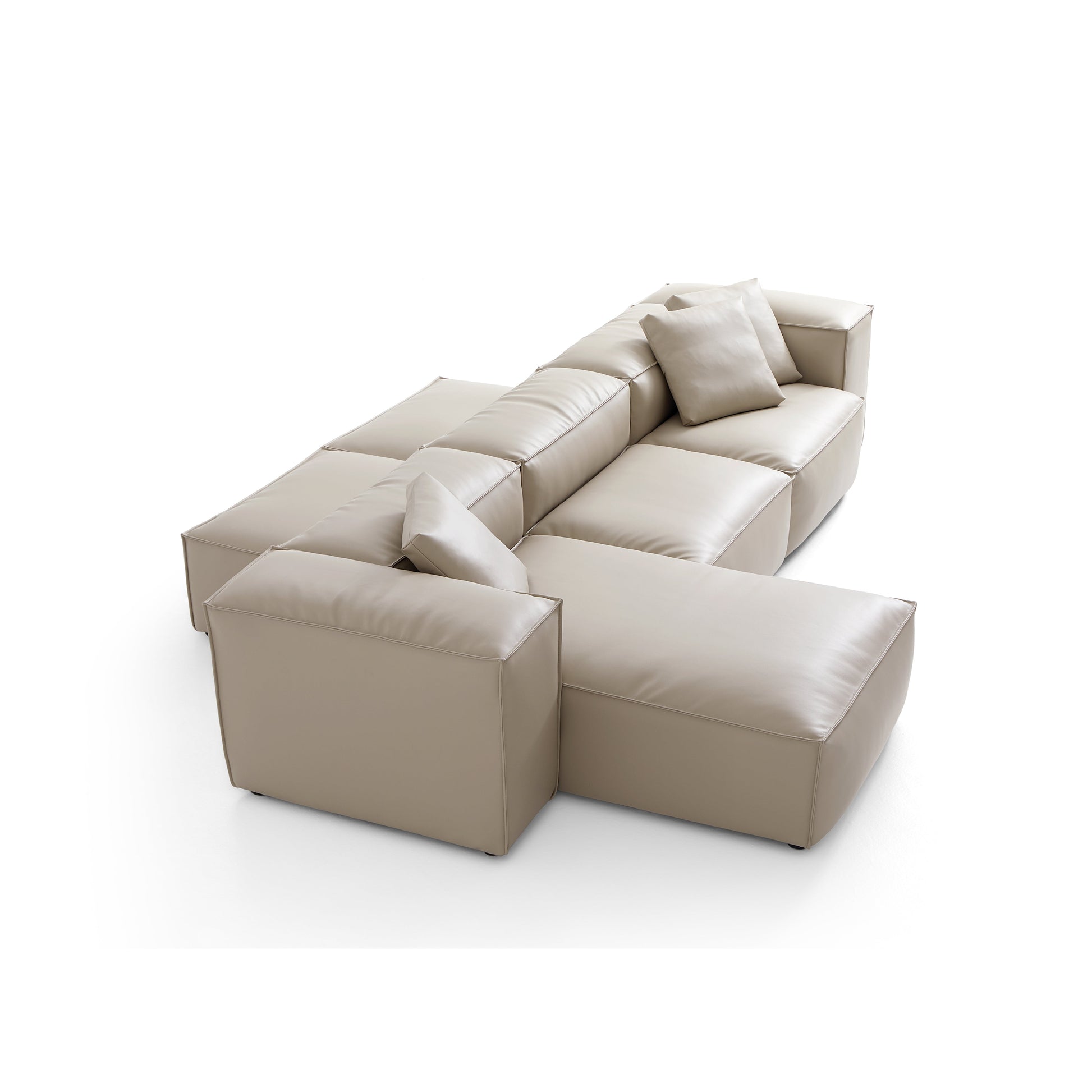 Flex Modular Black Genuine Leather Double Sided Sectional-Beige-142.9"-High