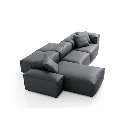 Flex Modular Black Genuine Leather Double Sided Sectional-Dark Gray-142.9"-Low & High