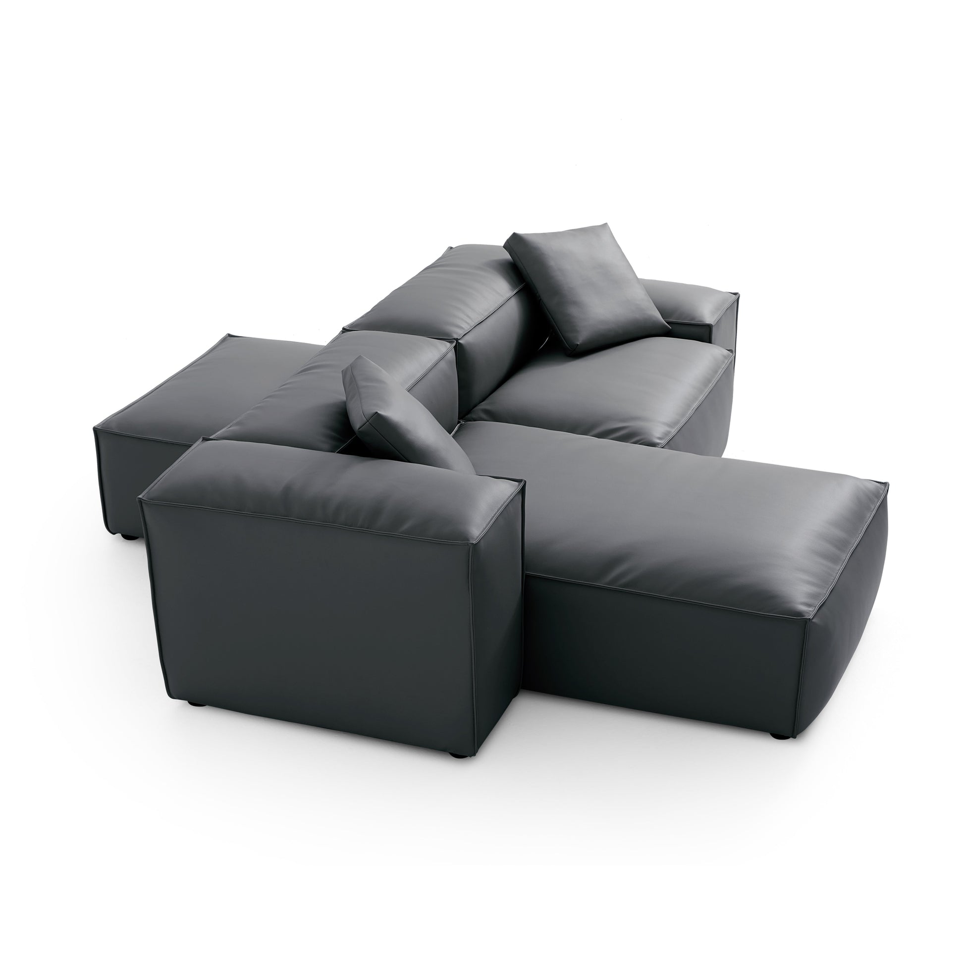 Flex Modular Black Genuine Leather Double Sided Sectional-Dark Gray-105.5"-Low & High