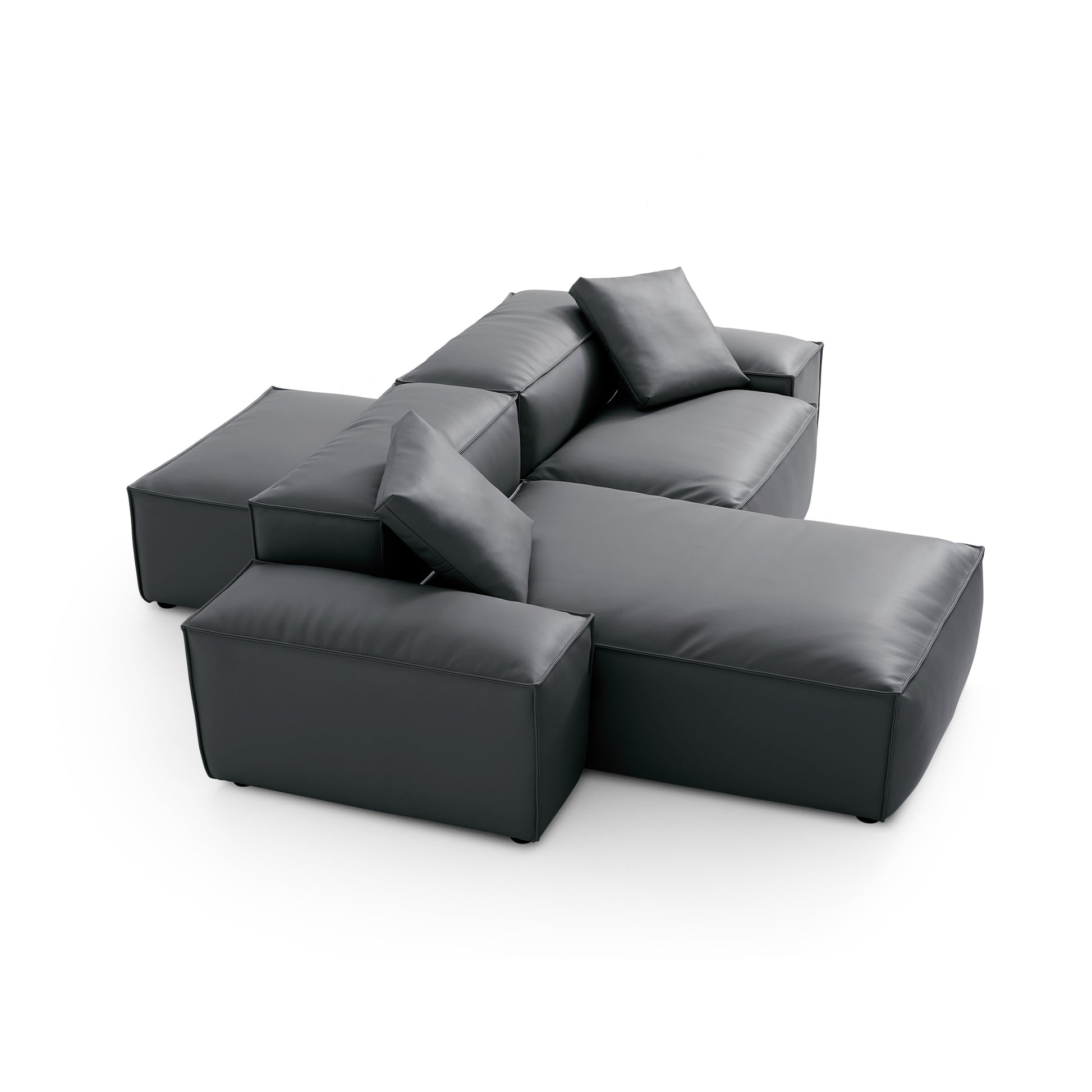 Flex Modular Black Genuine Leather Double Sided Sectional-Dark Gray-105.5"-Low & High
