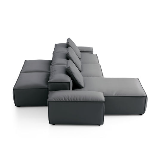 Flex Modular Black Genuine Leather Double Sided Sectional-Dark Gray-142.9"-Low