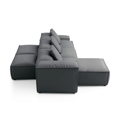 Flex Modular Black Genuine Leather Double Sided Sectional-Dark Gray-142.9"-Low & High