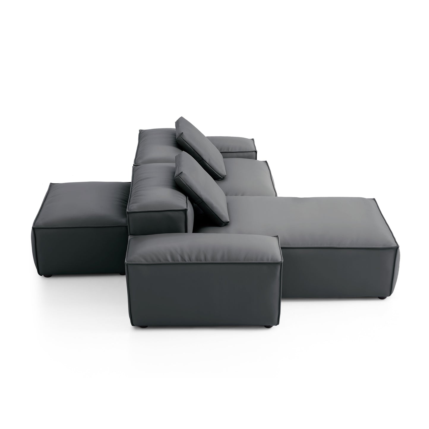 Flex Modular Black Genuine Leather Double Sided Sectional-Dark Gray-105.5"-Low