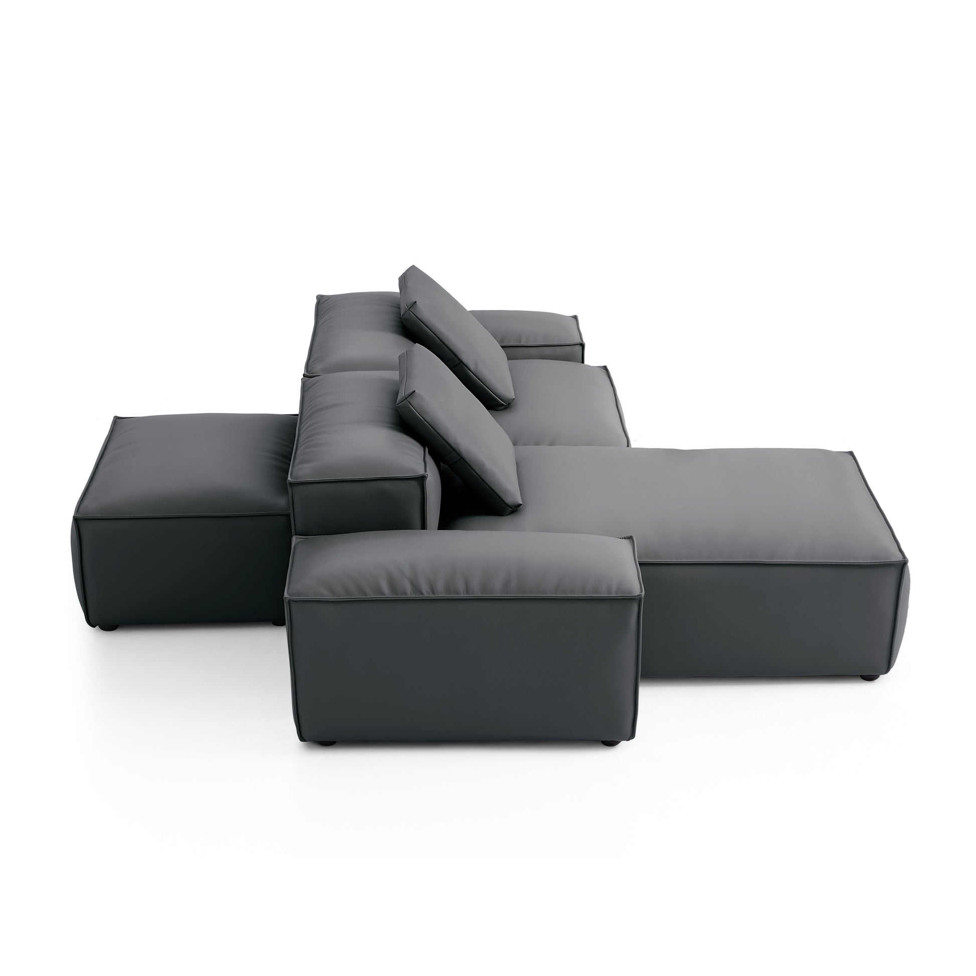 Flex Modular Black Genuine Leather Double Sided Sectional-Dark Gray-105.5"-Low