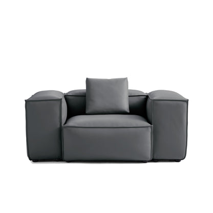 Flex Modular Black Genuine Leather Armchair-Dark Gray-68.1"-High