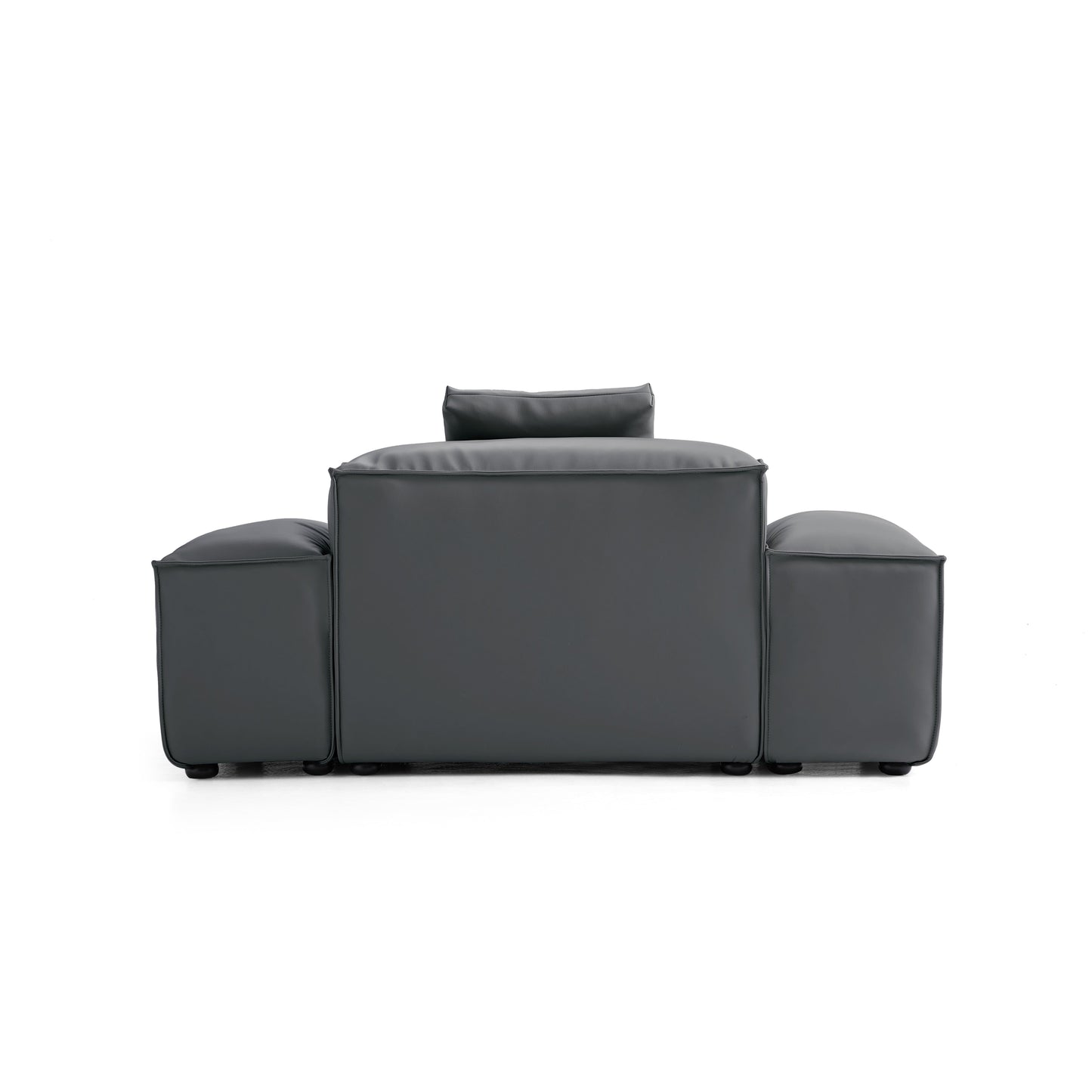 Flex Modular Black Genuine Leather Armchair-Dark Gray