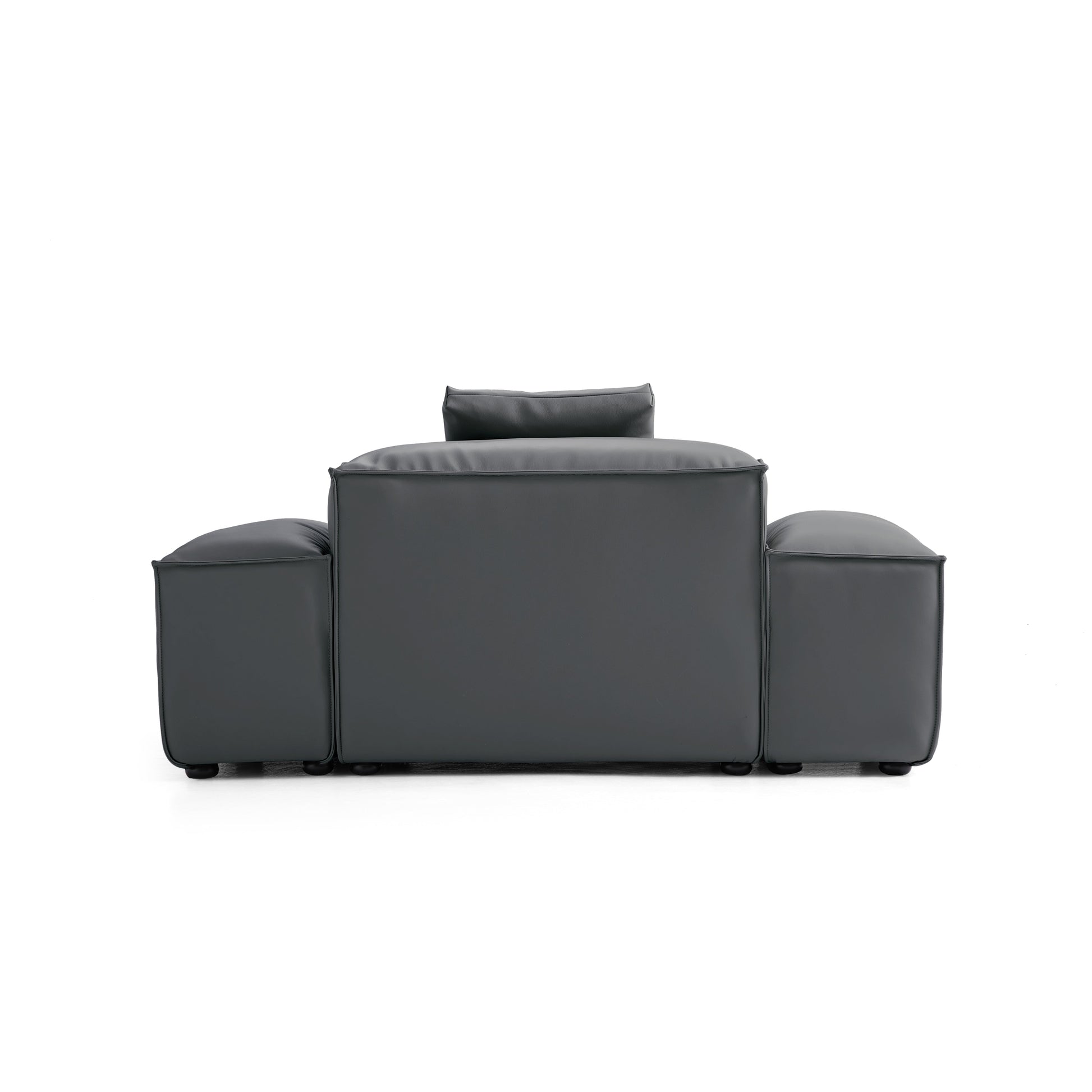 Flex Modular Black Genuine Leather Armchair-Dark Gray