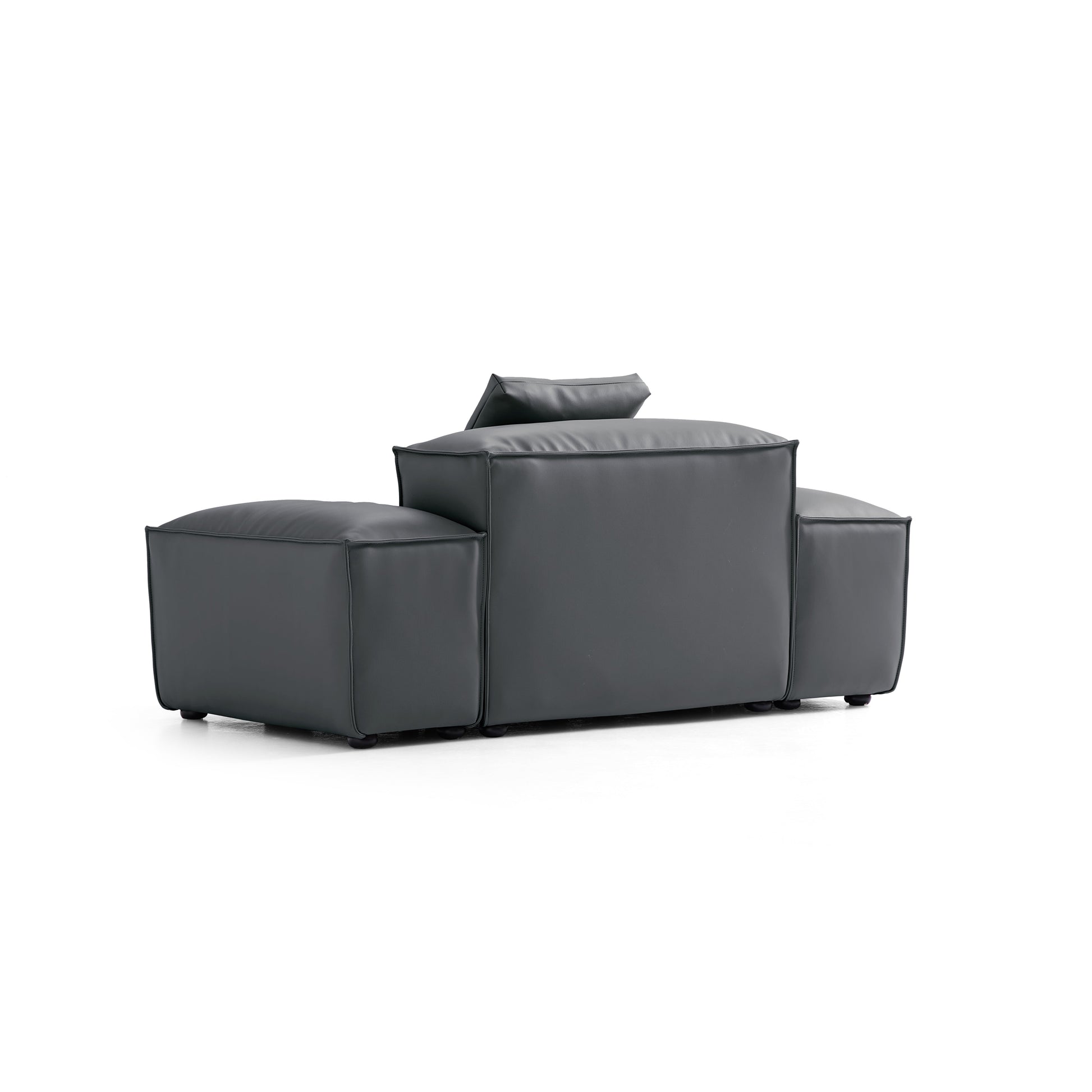 Flex Modular Black Genuine Leather Armchair-Dark Gray