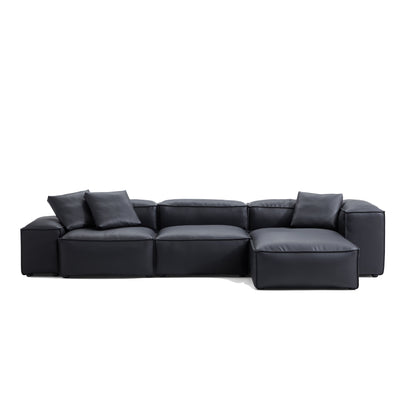 Flex Modular Brown Genuine Leather Sectional-Black-142.9″-Low & High