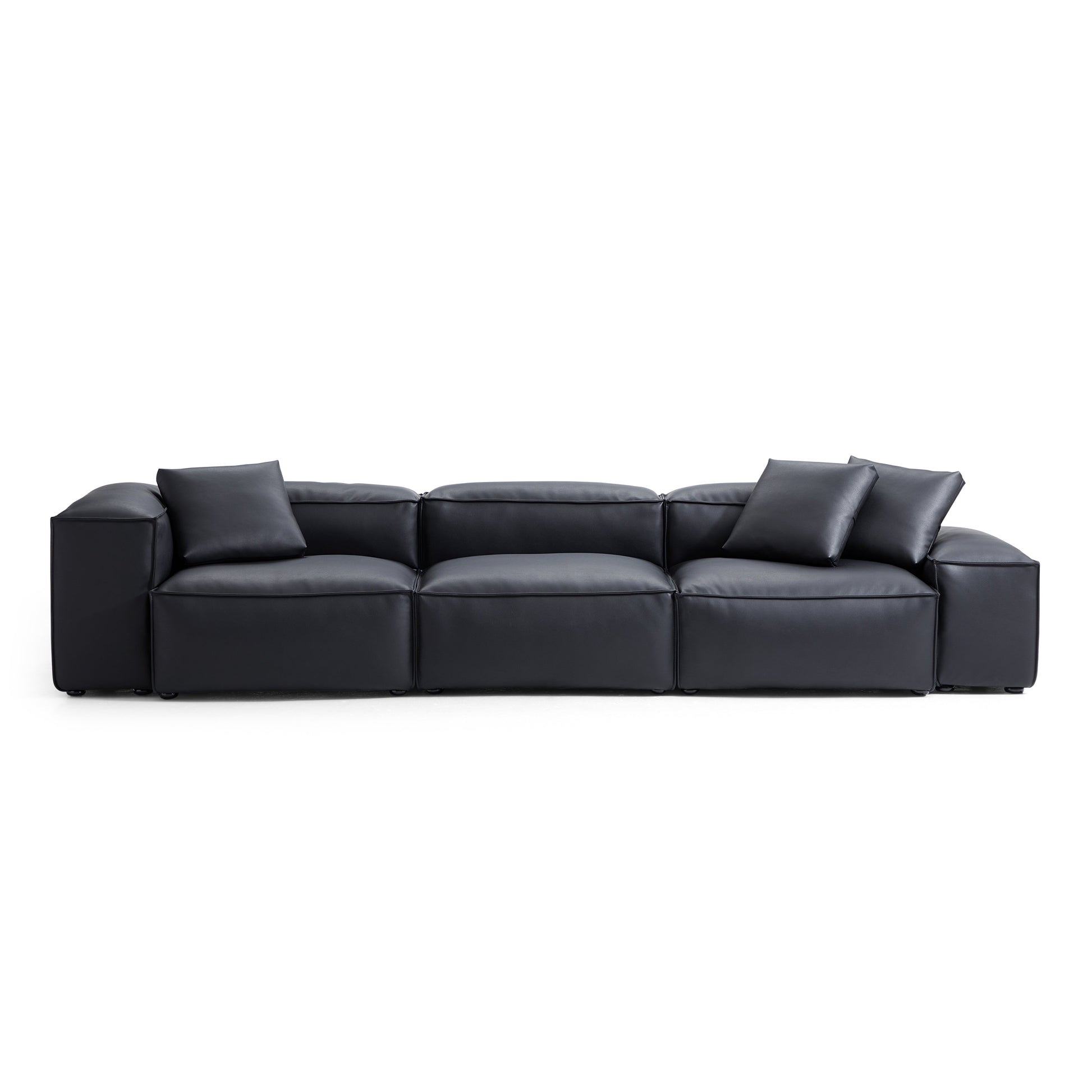 Flex Modular Brown Genuine Leather Sofa-Black-142.9"-Low & High