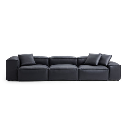 Flex Modular Brown Genuine Leather Sofa-Black-142.9"-Low & High
