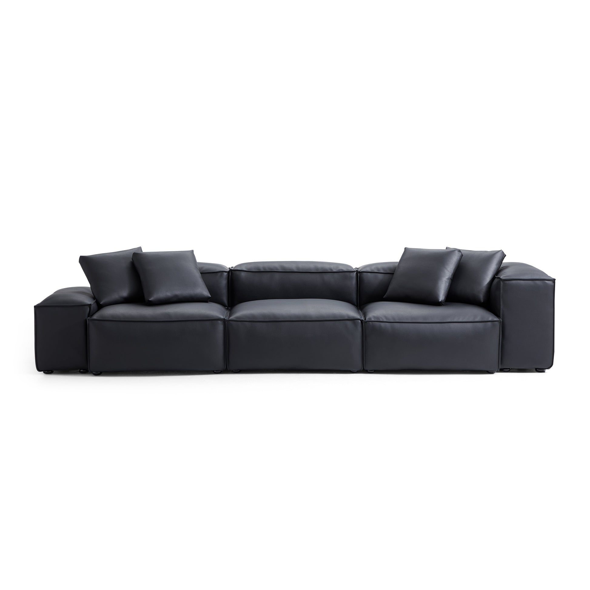 Flex Modular Brown Genuine Leather Sofa-Black-142.9"-Low & High