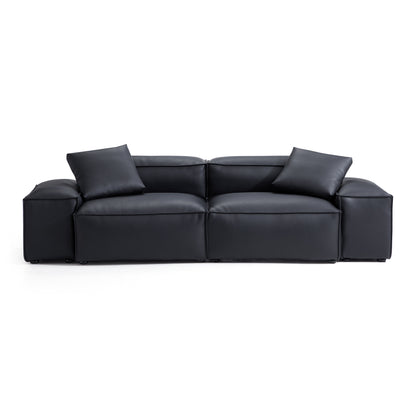 Flex Modular Brown Genuine Leather Sofa-Black-105.5"-Low