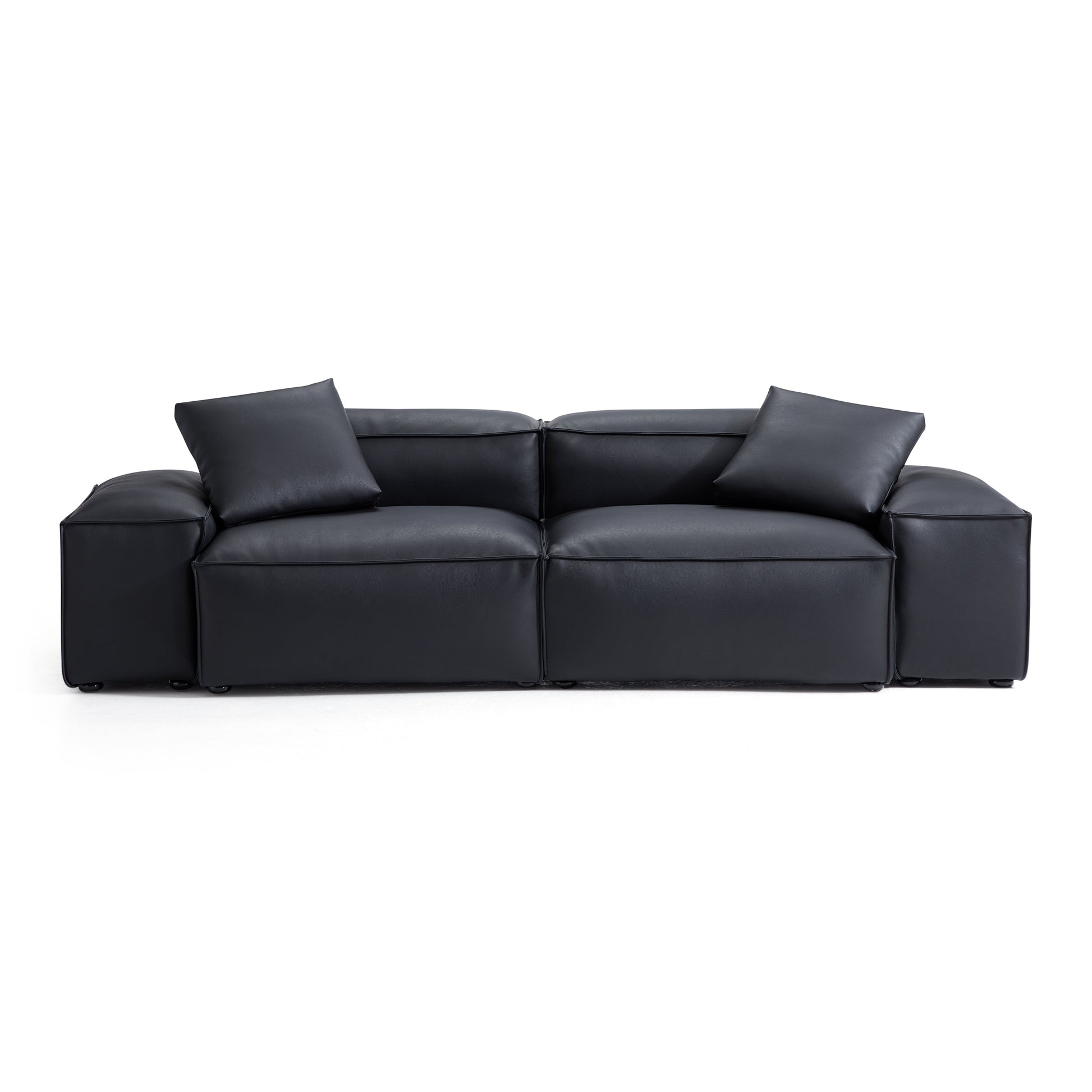 Flex Modular Brown Genuine Leather Sofa-Black-105.5"-Low