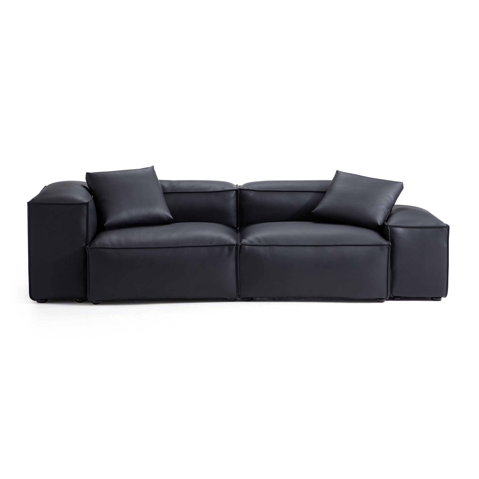 Flex Modular Brown Genuine Leather Sofa-Black-105.5"-Low & High