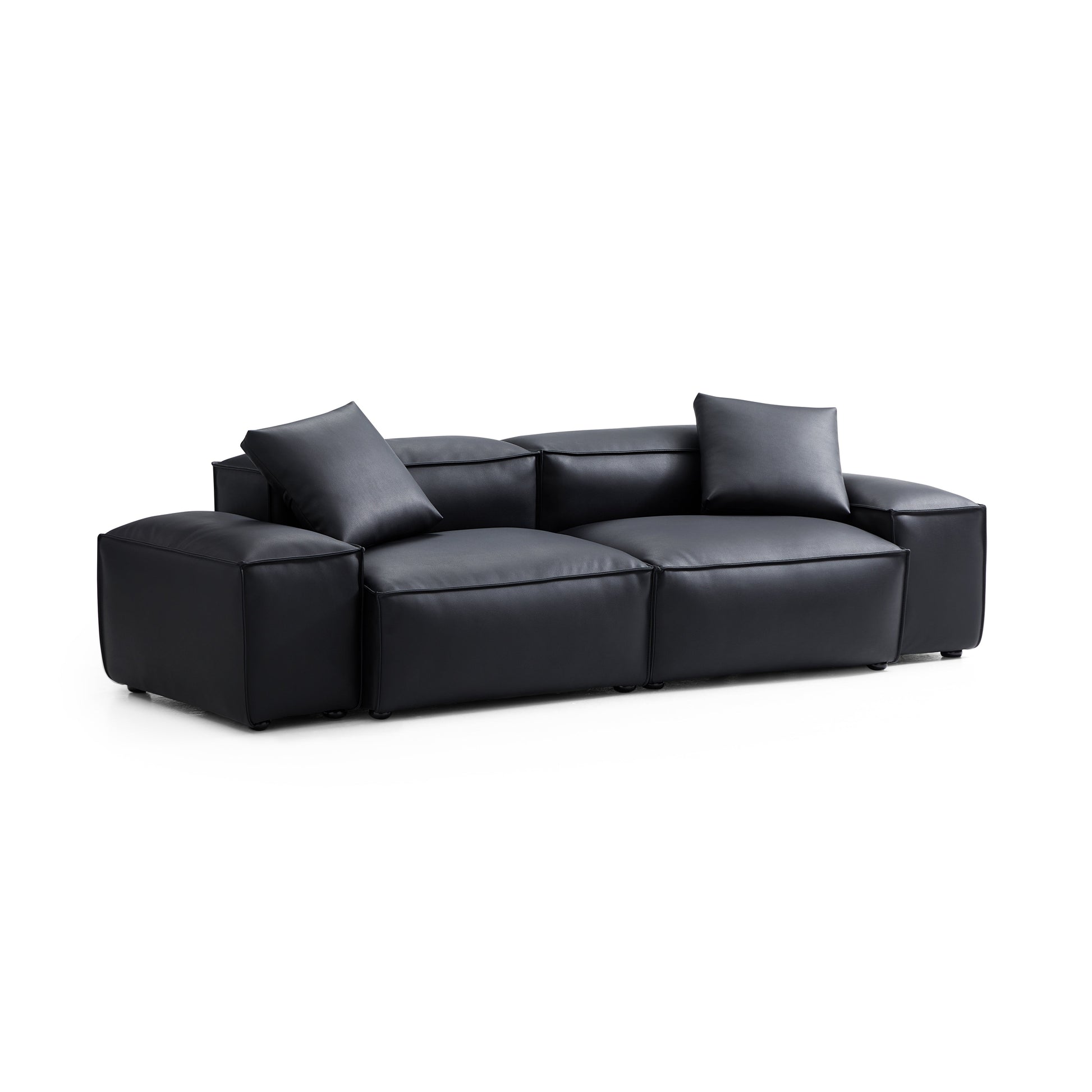 Flex Modular Brown Genuine Leather Sofa-Black-105.5"-Low