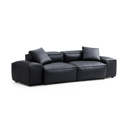Flex Modular Brown Genuine Leather Sofa-Black-105.5"-Low