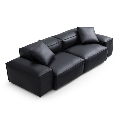 Flex Modular Brown Genuine Leather Sofa-Black-105.5"-Low