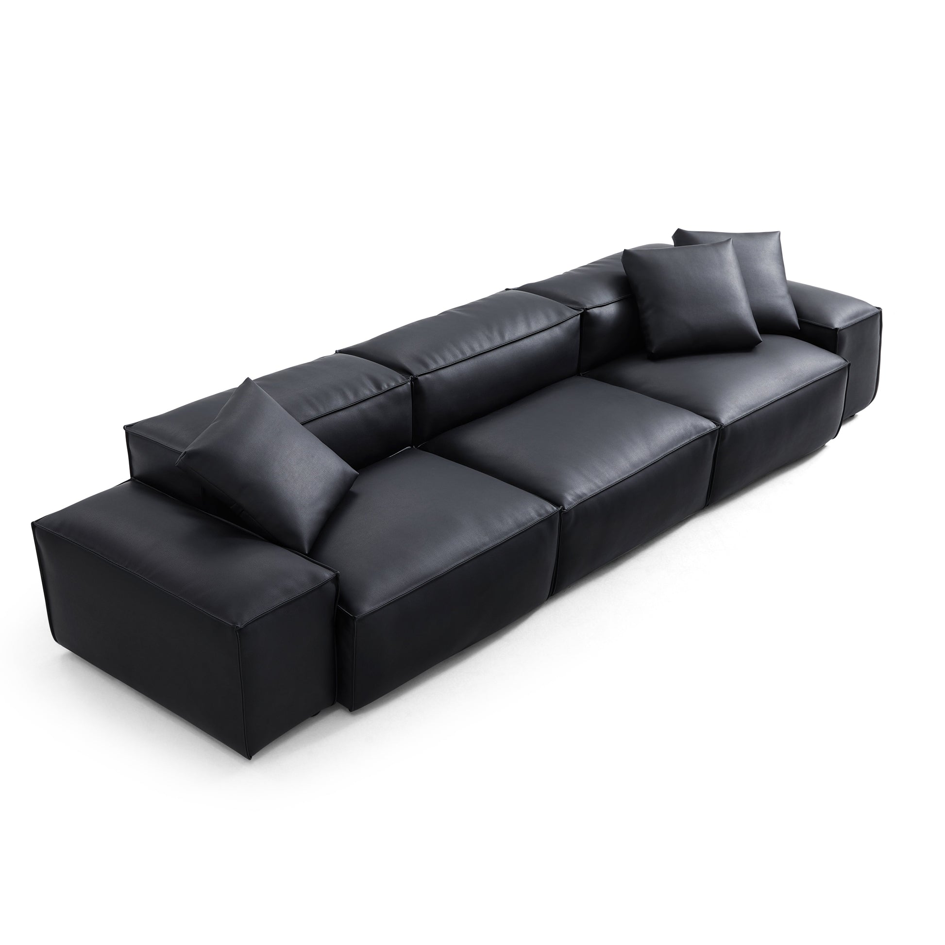 Flex Modular Brown Genuine Leather Sofa-Black-142.9"-Low